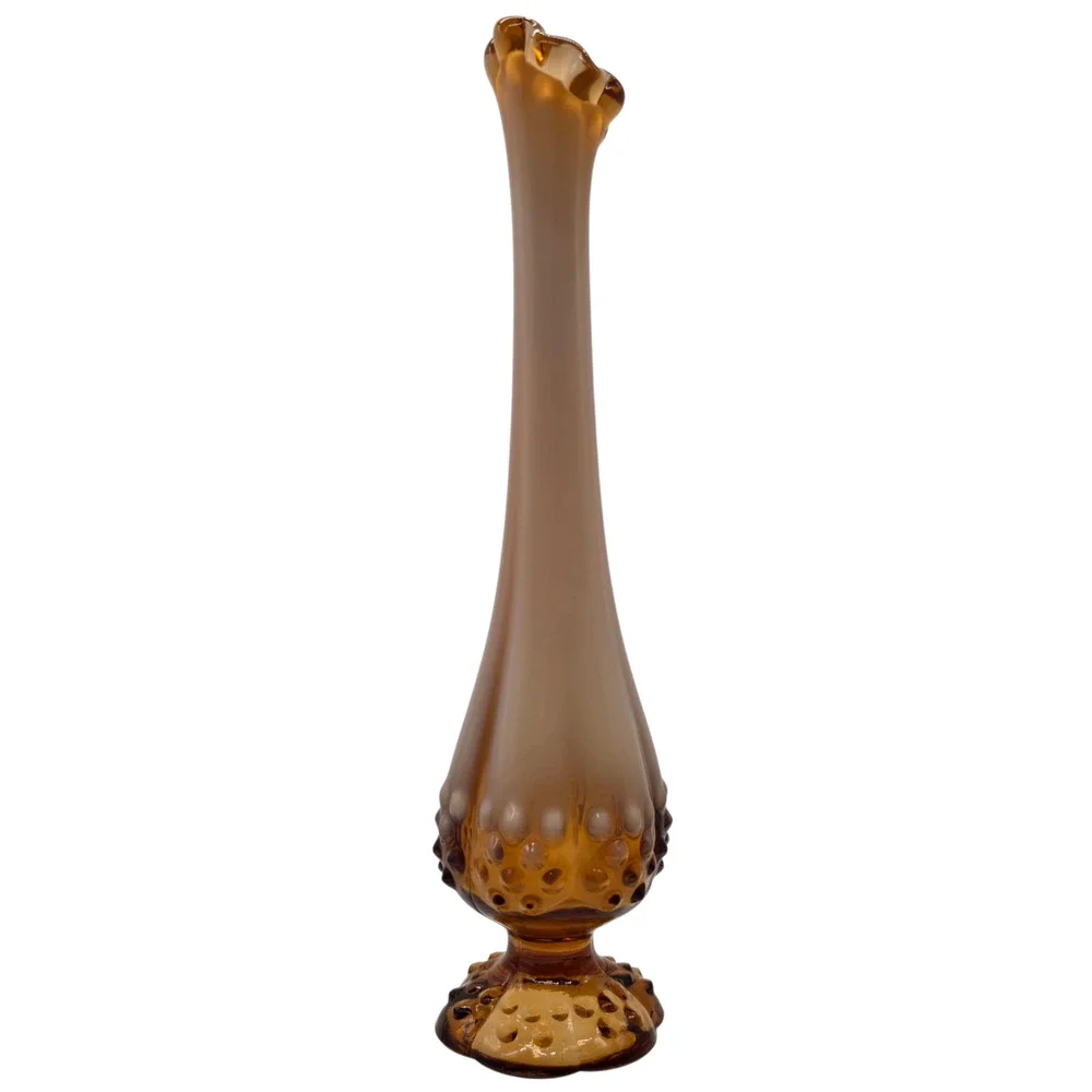 VINTAGE FENTON CAMEO OPAL HOBNAIL BUD VASE 10 1/4